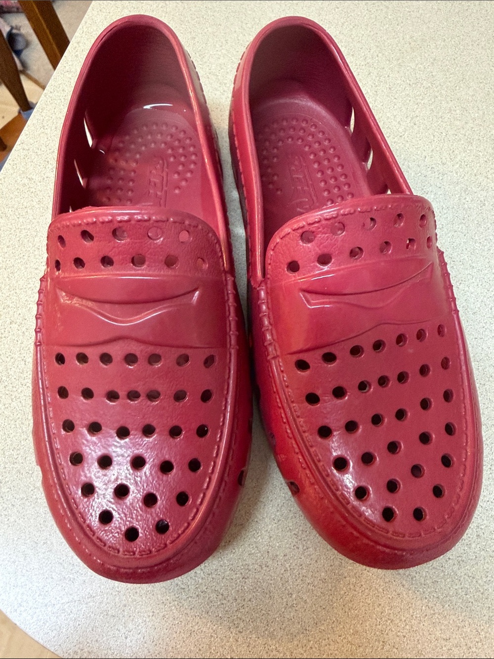 Kids floaters prodigy driver patent Red Perforated Slip-On Loafers